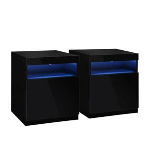Oikiture Bedside Tables Set Of 2 Led Nightstand Shelf Side End Table Black