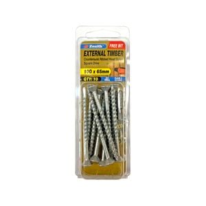 Zenith 10G x 65mm Galvanised Square Drive External Timber Screw - 10 Pack