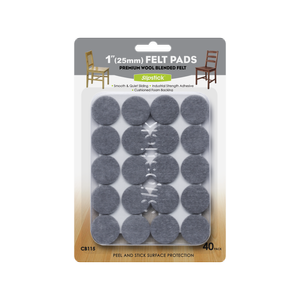 Slipstick 25mm Grey Round Premium Wool Blended Floor Protection Felt Pads - 40 Pack