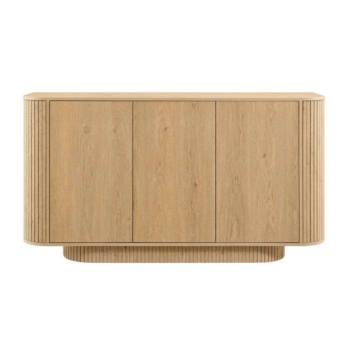 Design Square Mayim Scandinavian Woodgrain Buffet Unit Sideboard Storage Cabinet 3-Doors Oak