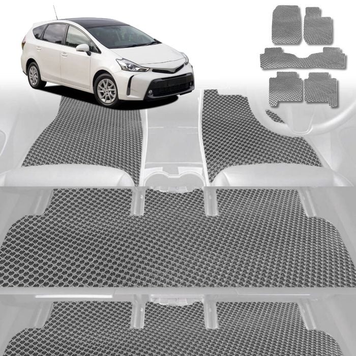 6D Diamond Car Floor Mats for Toyota Prius V 2012-2021-Ultimate Set-Grey-Outback GT