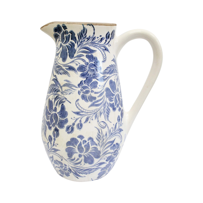 LVD Vintage Botanical Ceramic Floral Jug Kitchen Decor 25.5x19x15cm Blue
