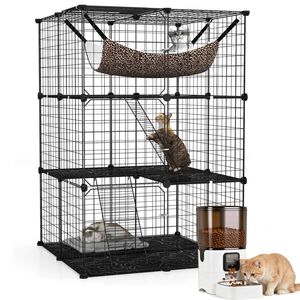 Advwin 3 Tier Metal Cat Cage DIY Enclosure with 6L Automatic Cat Feeder