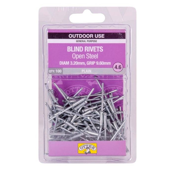 Otter 3.2 x 9.6mm Open Steel Blind Rivets - 100 Pack