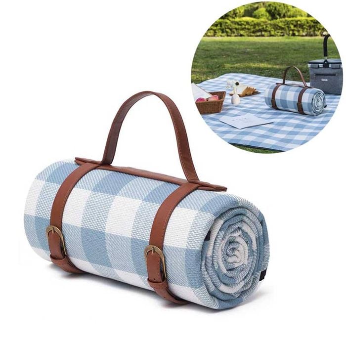 Catzon Foldable Picnic Mat for Beach & Camping-BlueWhite(S)