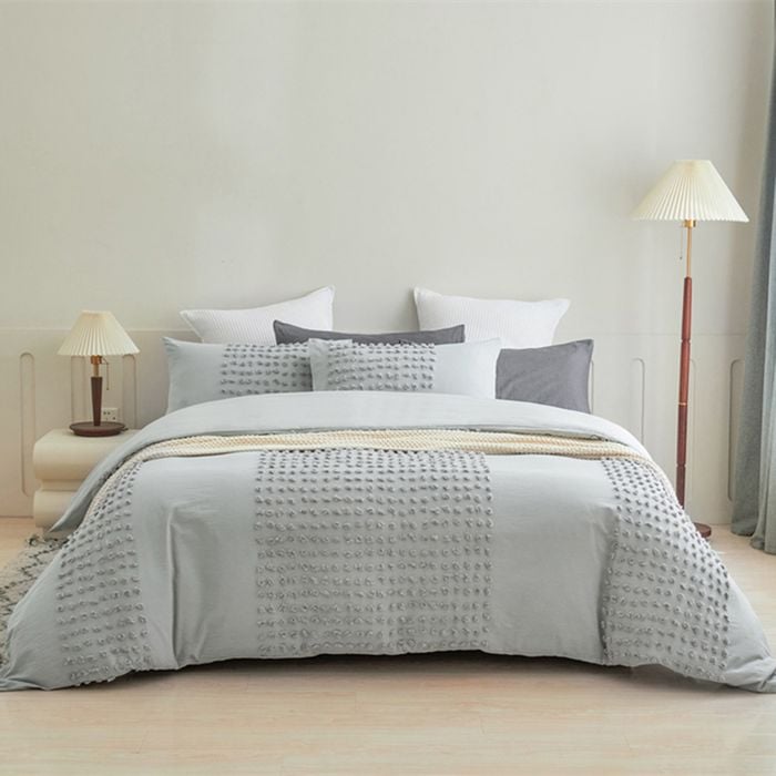 CottonMore 100% Cotton Tufted Pattern Grey Quilt Doona Duvet Cover Set - King