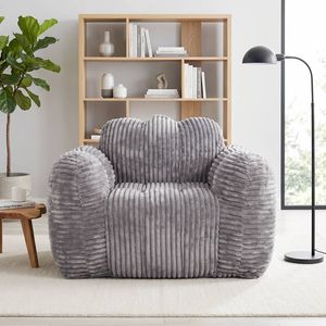 Advwin Bean Bag Chair Sofa w/ Armrests & Handle Cloud Shaped Corduroy Lazy Floor Sofa Single Lounge Couch Grey
