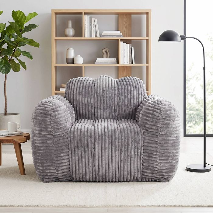 Advwin Bean Bag Chair Sofa w/ Armrests & Handle Cloud Shaped Corduroy Lazy Floor Sofa Single Lounge Couch Grey