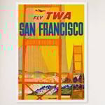 Galrie Vintage San Francisco Airline Travel Poster Golden Gate Bridge Art, White Frame, A4 21 x 30cm (8 x 12inch)