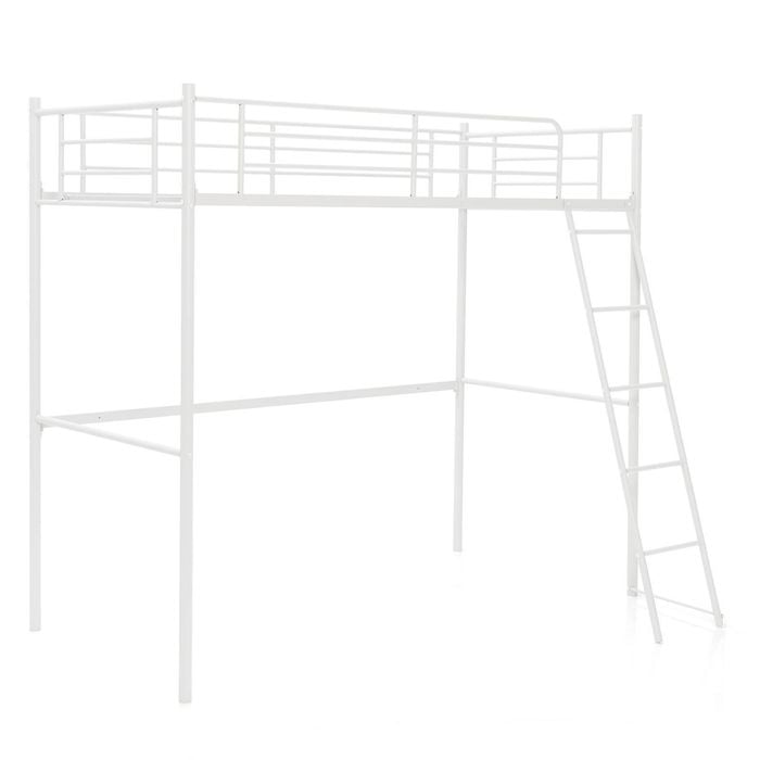 Costway Single Loft Bed Frame W/ladder Metal High Foot Bed White