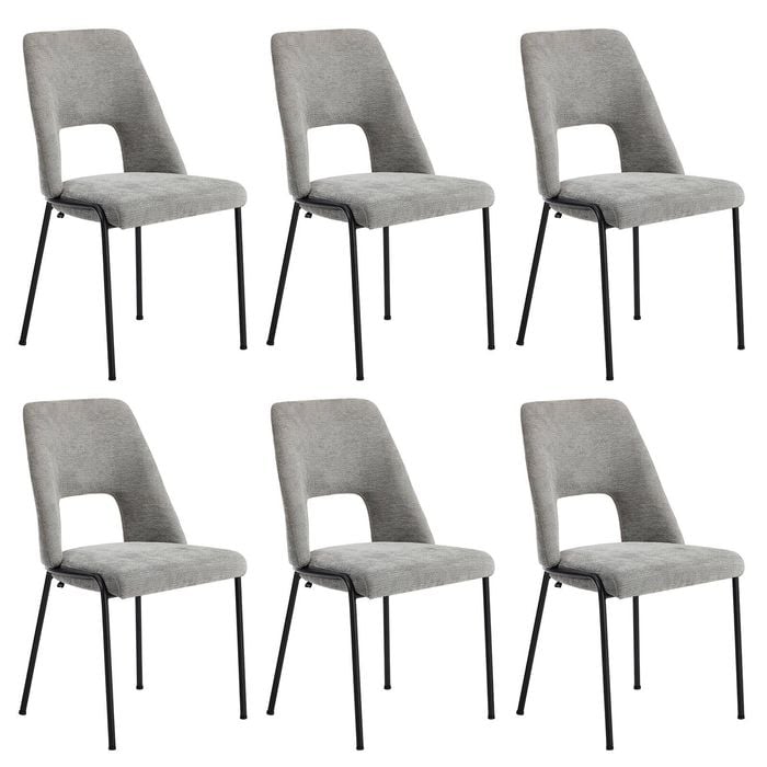 Oikiture 6x Dining Chairs Chenille Fabric Grey
