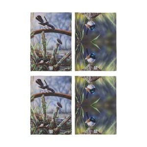 2x 2pc Ashdene Aus Small Birds Wren Wagtail Kitchen Tea Towels Animal Art