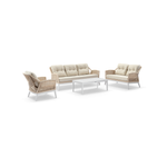 Hugo 3+2+1 Seater Outdoor Aluminium And Rope Lounge Set With Coffee Table-White W/ Cream Rope &   Cream Cushion