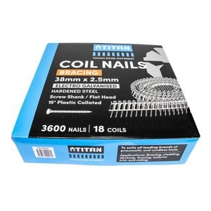Titan 38 x 2.5mm Hardened Electro Galvanised Collated Coil Nail Screw - 3600 Pack