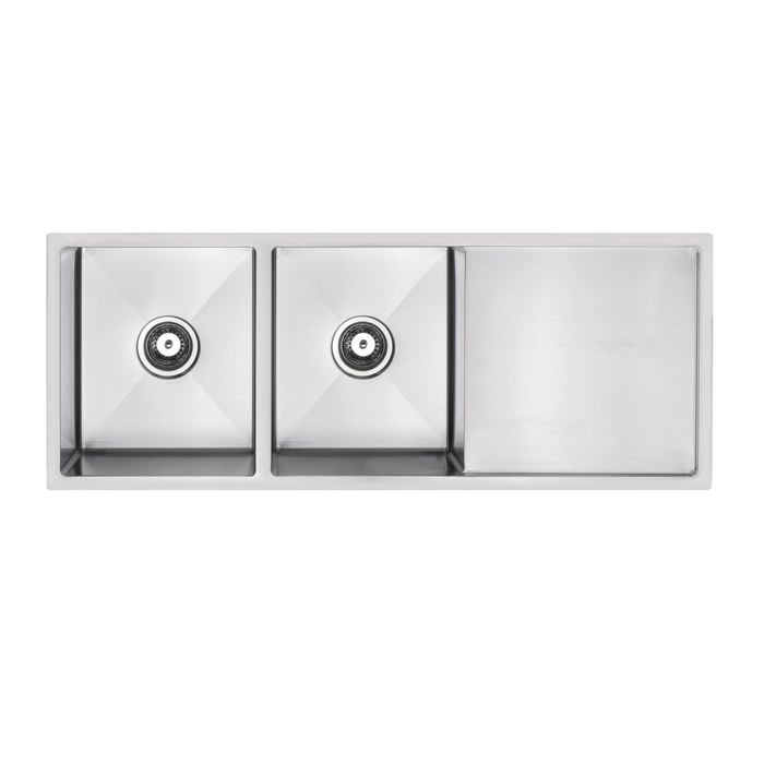 Mondella 1160mm Rococo Stainless Steel Double Bowl Ledger Sink With Drainer