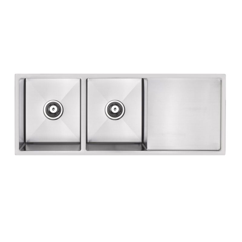 1160mm Rococo Stainless Steel Double Bowl Ledger Sink With Drainer