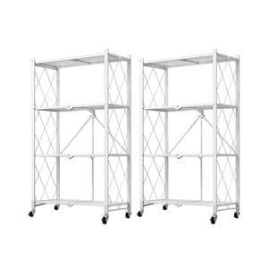 SOGA 2X 4 Tier Steel White Foldable Carts with Wheels