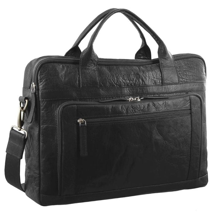 Pierre Cardin Messenger Bag Leather 15" Laptop Computer Business Crossbody Briefcase- Black - Black | 39 x 11 x 29 cm | Leather