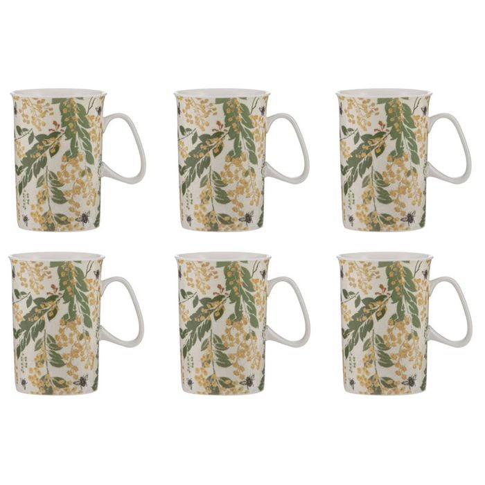 6PK Ashdene Trudy's Garden Wattle Home Kitchen New Bone China Drinking Mug 320ml