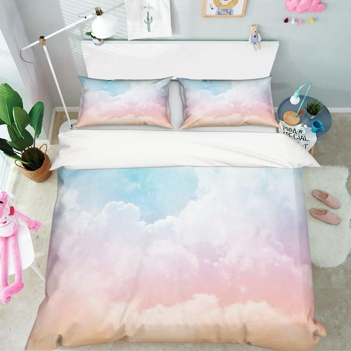 3D Pink Clouds Watercolor Quilt Cover Set Bedding Set Pillowcases 53