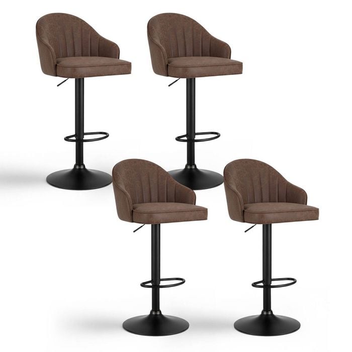 Artiss Bar Stools 4x Gas Lift Leather Shell Brown