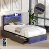 Oikiture Bed Frame LED Headboard Storage King Single USB Charging & Drawers