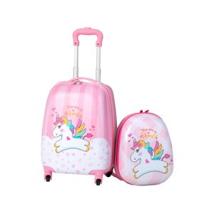 Costway Kids 16" Suitcase+13" Backpack Travel Luggage Set Mobile Carry On Bag Pink