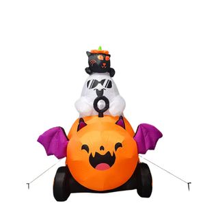 Lifebay Halloween Inflatable Ghost with Pumpkin Cart - 6FT