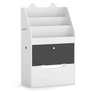 Costway Kid Bookshelf Toy Organizer Cabinet Drawer Chalkboard Hook White