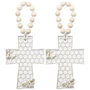 2PK LVD Resin Cross Bee Honeycomb Decoration 11.8x1.5x14.5cm Off-White