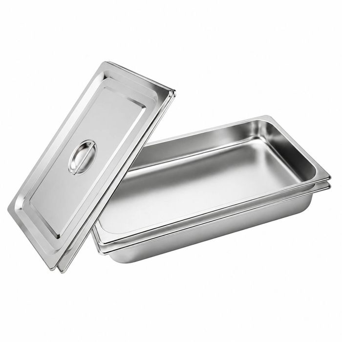 SOGA 2 Pack Stainless Steel Gastronorm Pans 1/1 65mm Deep with Lids