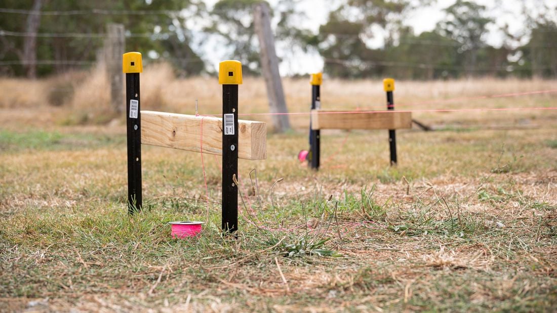 Deck set out using hurdles, string and timber.