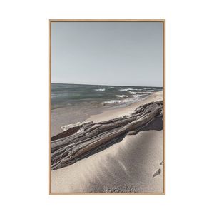 Artey | Ocean Beach Driftwood - Framed Canvas - Natural Frame - 110 x 165cm