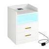 Advwin Bedside Table 2 Drawers LED Nightstand Wireless Charging Station Smart Control White