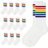 12 Pairs White Unisex Socks with Rainbow Stripes for Halloween Costume Party - Multi Coloured | One Size | Crew Socks