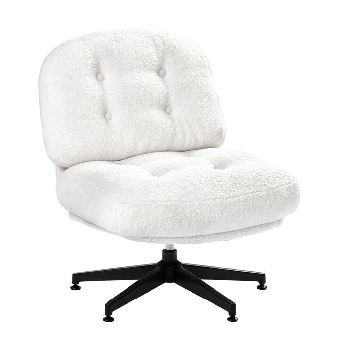 Ufurniture Armless Cross Legged Chair w/ 13cm Thickend Pad Teddy Fleece Ergonomic Office Chair Vanity Chair White