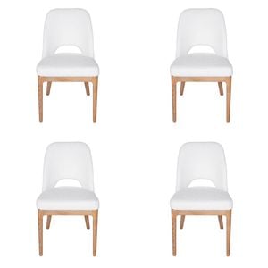 SK Designer Living | Pack of 4 | Maribel Upholstered Boucle Dining Chair | Natural Legs - White Bouclé