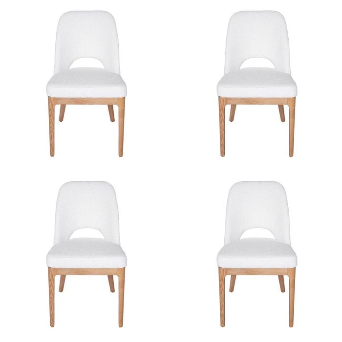 SK Designer Living | Pack of 4 | Maribel Upholstered Boucle Dining Chair | Natural Legs - White Bouclé