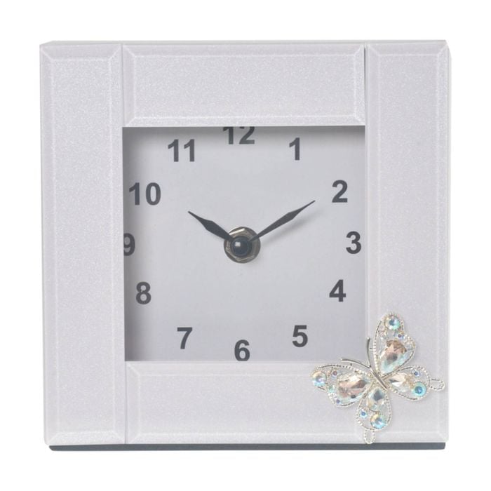Gibson Gifts Crystal Butterfly Tabletop Desk Clock White Glitter