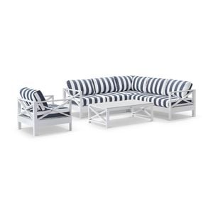 Kansas Corner Set Arm Chair/coffee Table White & Navy Stripe Cushions