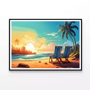 Beach, Palm Trees & the Ocean  Print 100% Australian Made 90x60cm  (Poster)