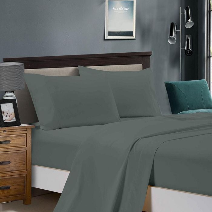 Fabric Fantastic 1000tc Ultra Soft King Single Size Bed Charcoal Flat & Fitted Sheet Set