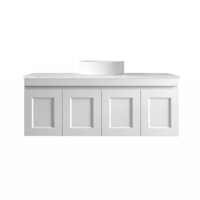 Attica Hamptons Shaker 1200mm Matte White Vanity With Carrara Stone Top 