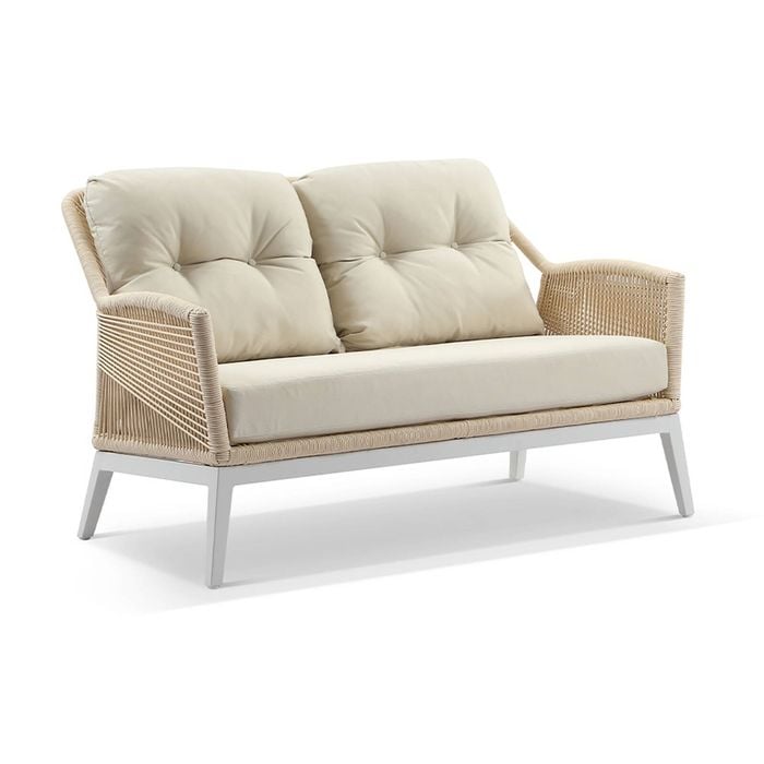 Hugo 2 Seater Outdoor Aluminium And Rope Lounge White & Cream Rope/cream Cushions