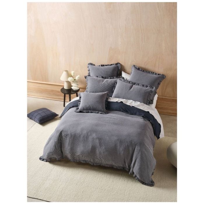 Linen House Lucy Reversible Navy Blue Check Duvet Quilt Cover Set King