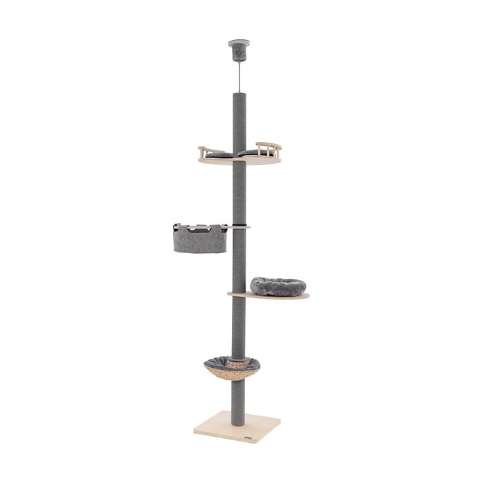 Costway 2.3-2.7m Cat Scratching Post Cat Tree Tower Height Adjustable Grey