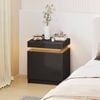 Advwin Bedside Table  LED Nightstand 2 Drawers Lift Up Side Table Black
