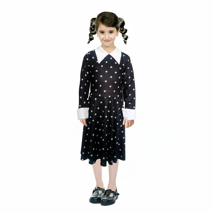More Than Party Kids Girls Wednesday Dress Costume Long Sleeve Goth Star 6-9y