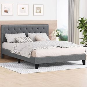 Alfordson Bed Frame King Size Fabric Grey