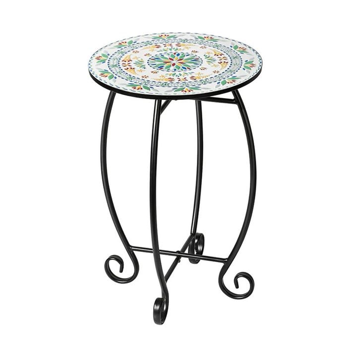 Catzon Side Table with Relief Ceramic Tile Tabletop & Metal Frame